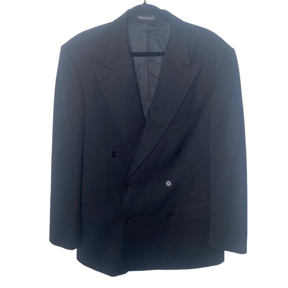 Ralph Lauren Double-Breasted Wool Blazer Jacket Mens Size 46 Black - Picture 1 of 15